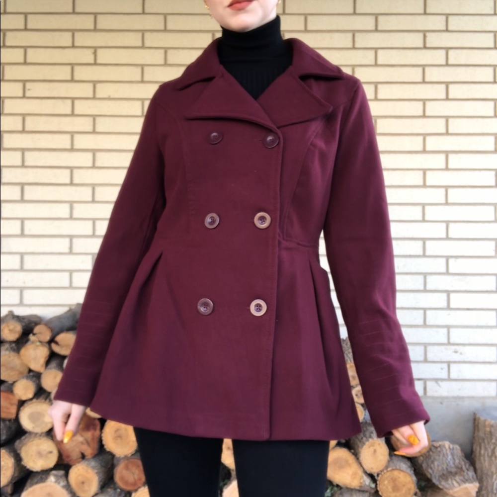 Burgundy Double Breasted Pea Coat